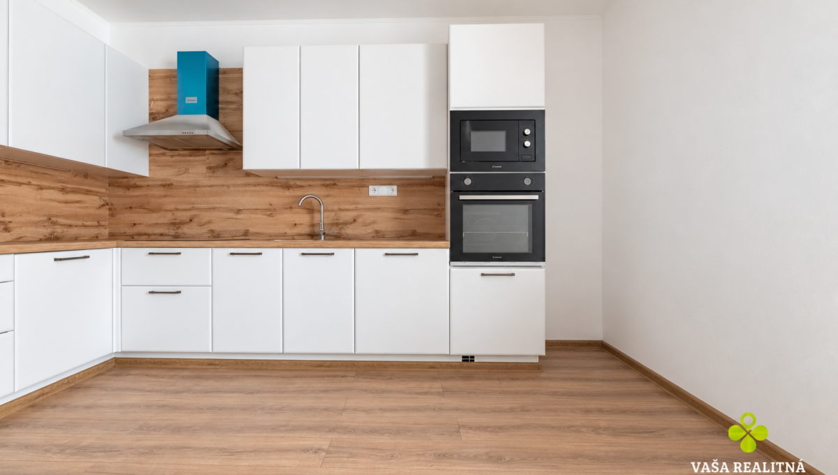 Minimalist White Kitchen with Teal Hood